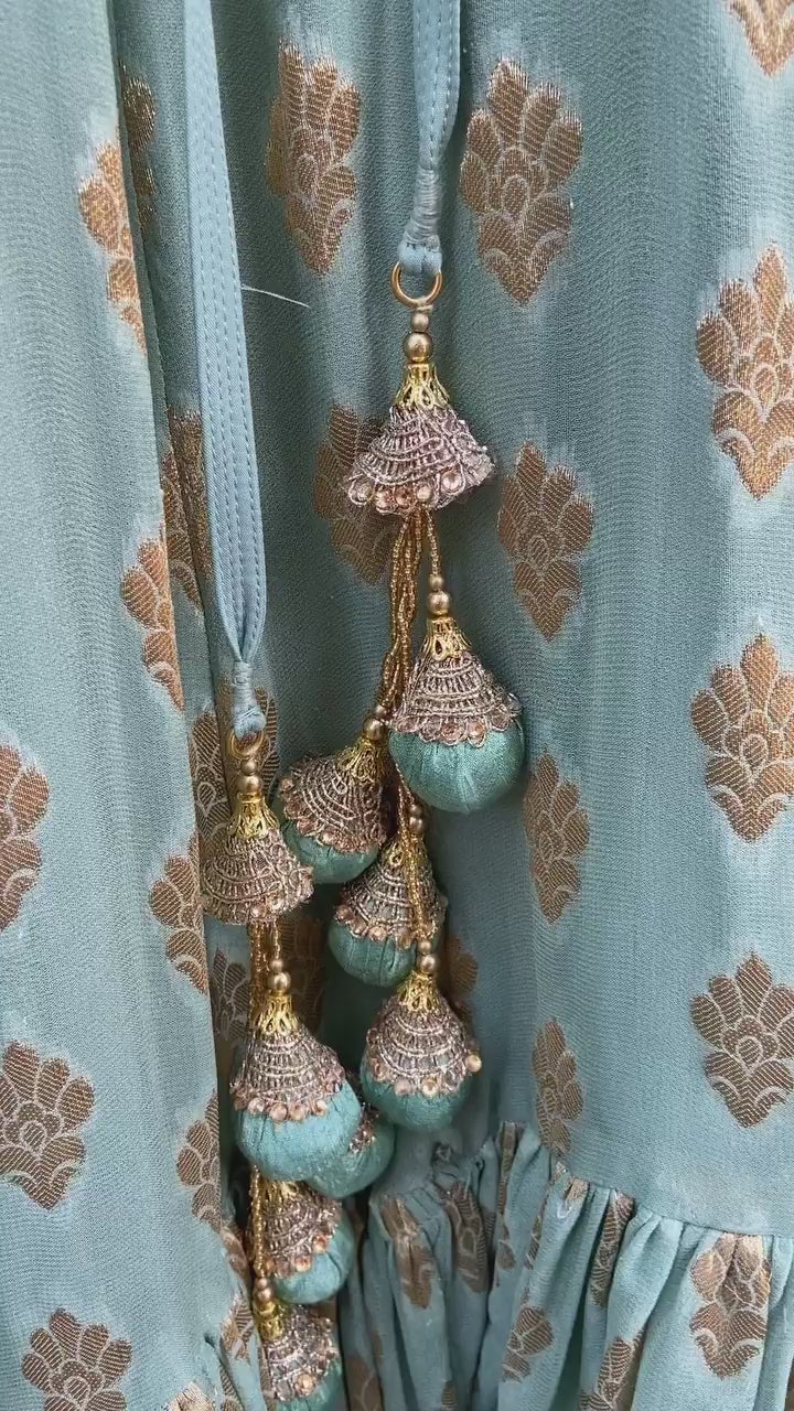 Sea Green And Gold Ruffle Lehenga Set