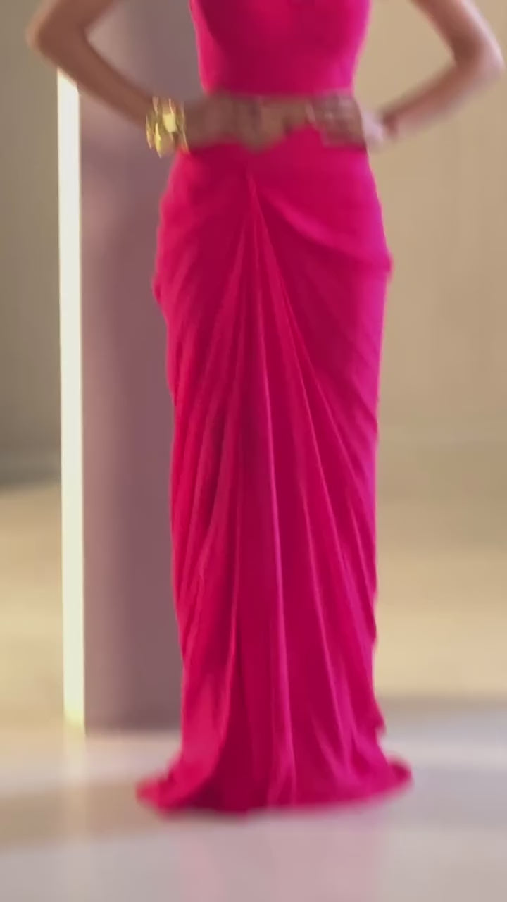 Rani Pink Bustier With Slit Knotted Skirt Set