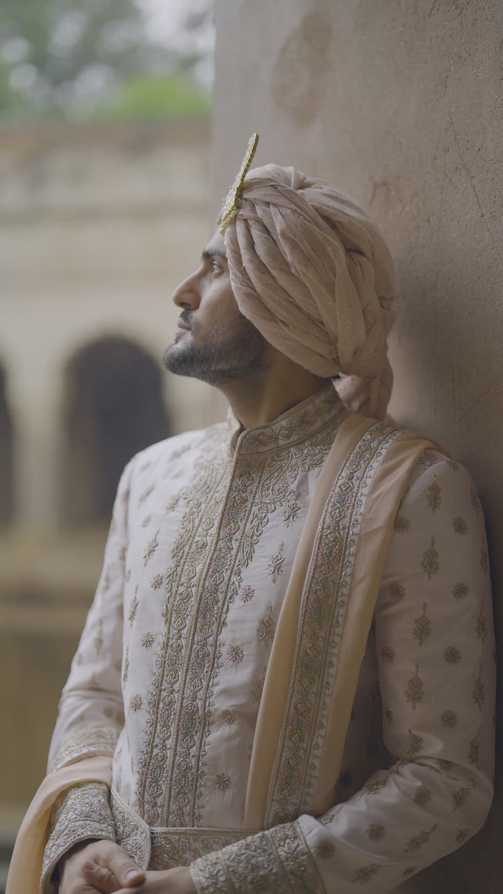 Blush Pink Embellished Silk Sherwani Set With Trousers