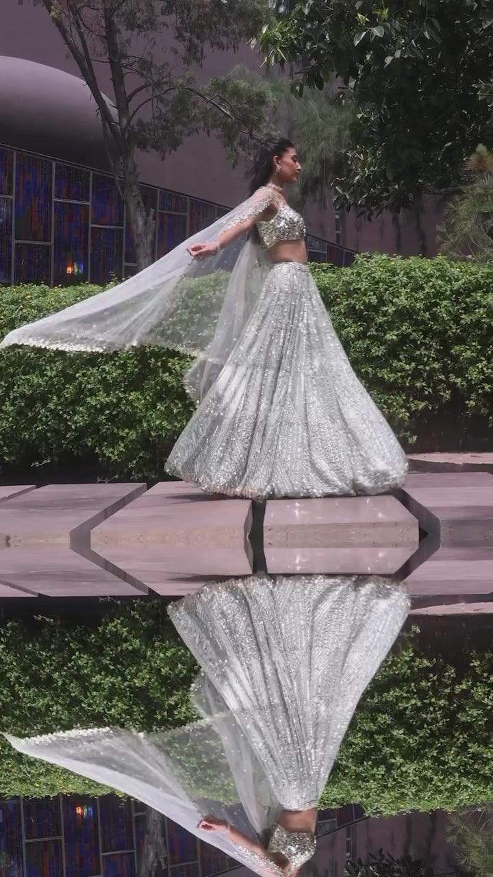 Mint Green Embroidered Georgette Lehenga
