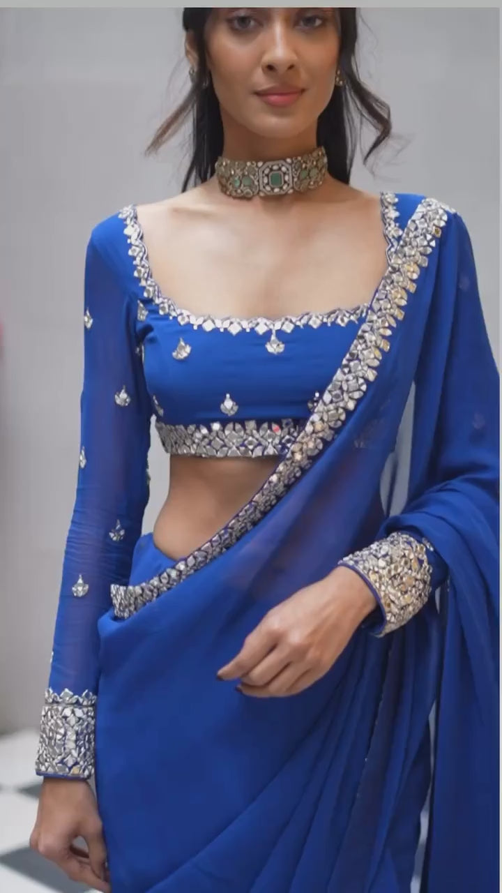 Electric Blue Georgette Saree Set