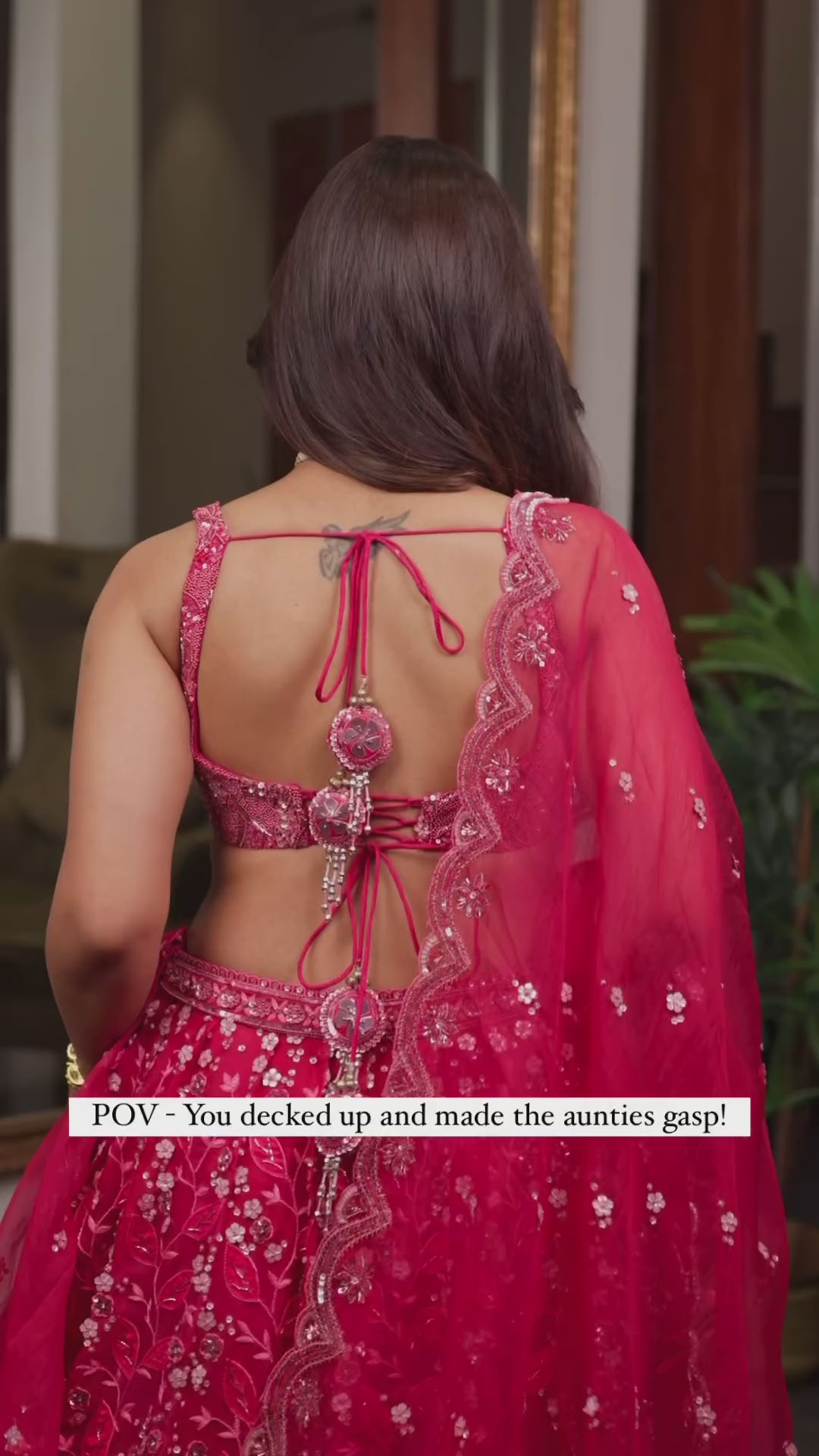 Pink Embellished Organza Lehenga Set