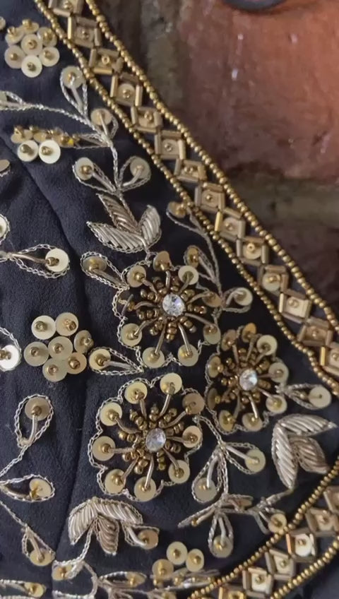 Black And Gold Zardosi Embroidered Lehenga