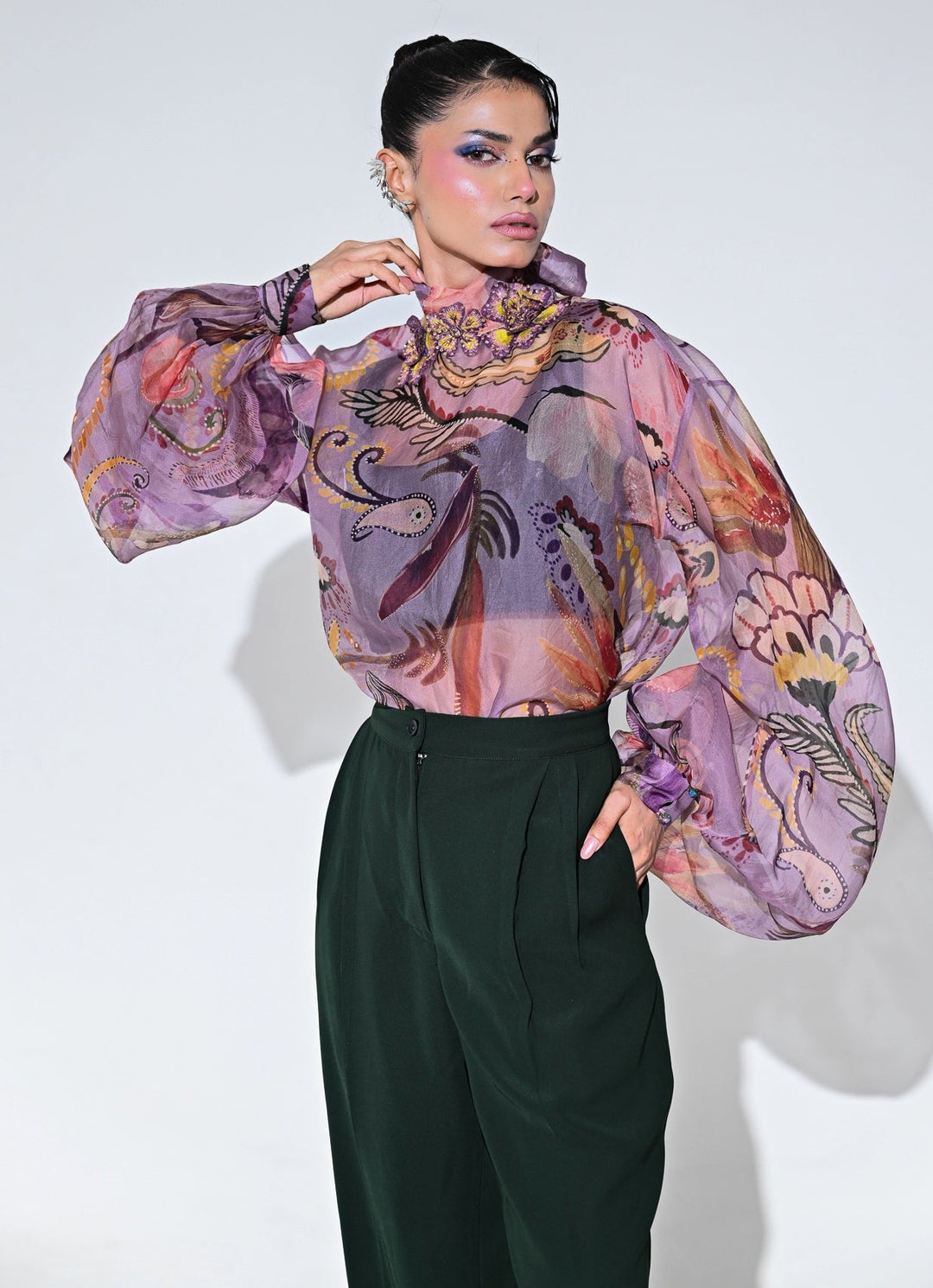 Juhi Bengani Purple And Black Organza Shirt Pants SetFabilicious Fashion
