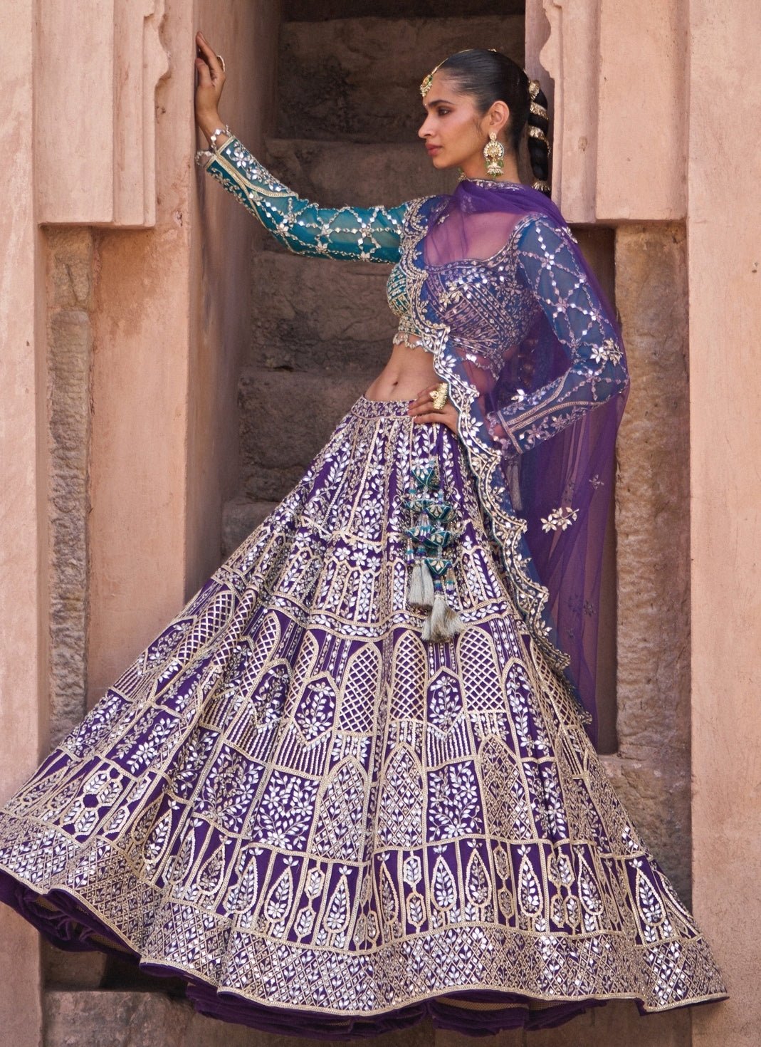 Angad Singh Purple And Blue Raw Silk Lehenga SetFabilicious Fashion