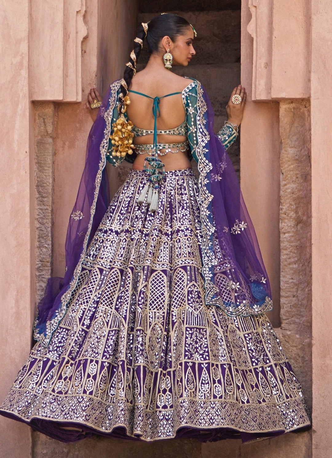 Angad Singh Purple And Blue Raw Silk Lehenga SetFabilicious Fashion