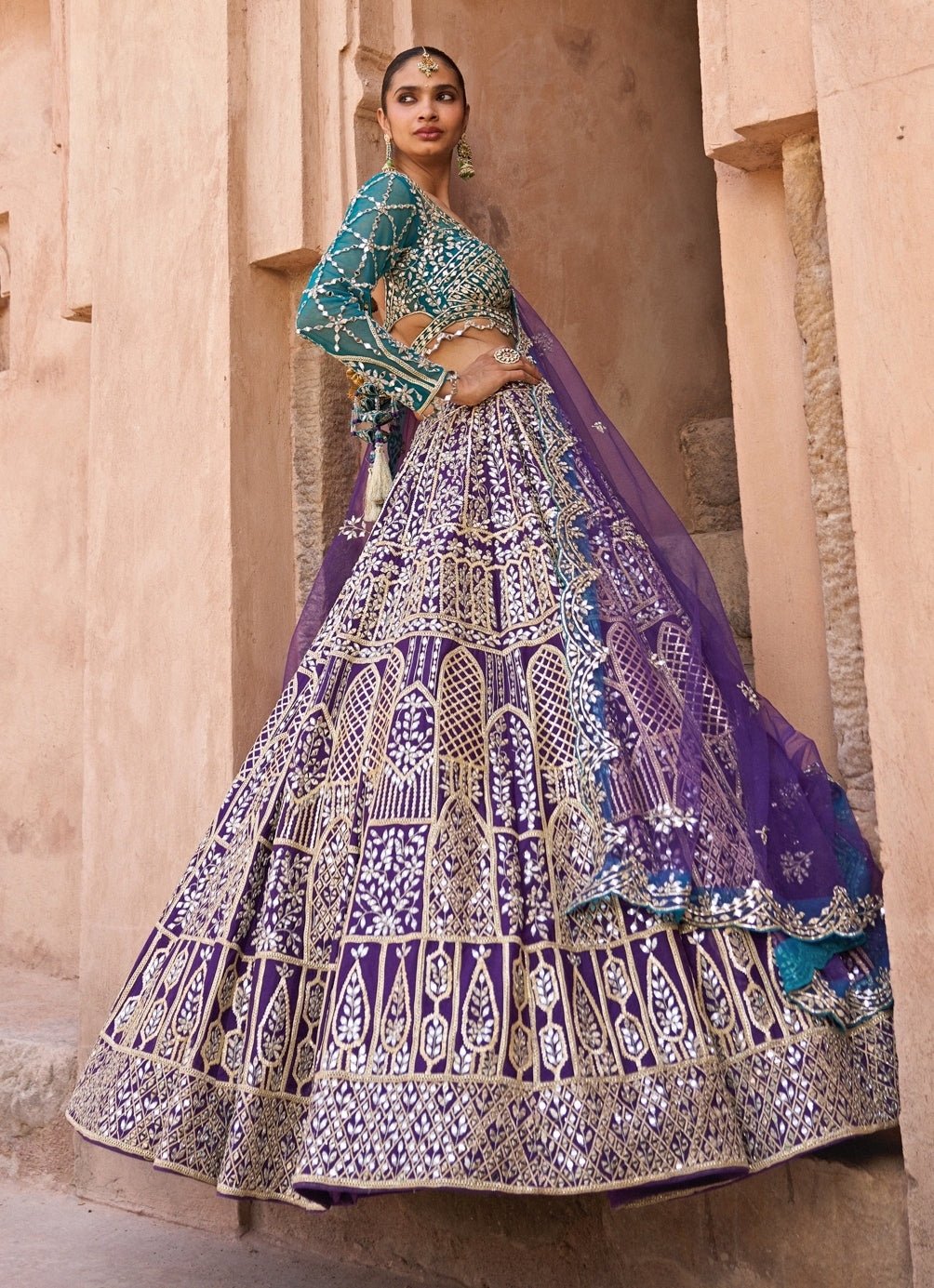 Angad Singh Purple And Blue Raw Silk Lehenga SetFabilicious Fashion