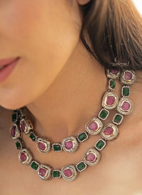 Purple And Green Necklace Set