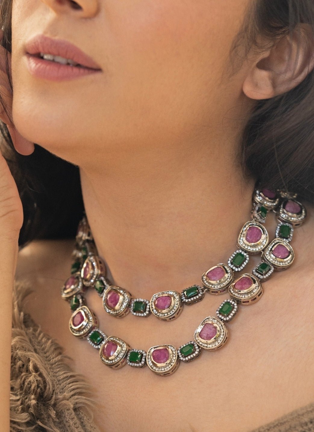 Do Taara Purple And Green Necklace SetFabilicious Fashion