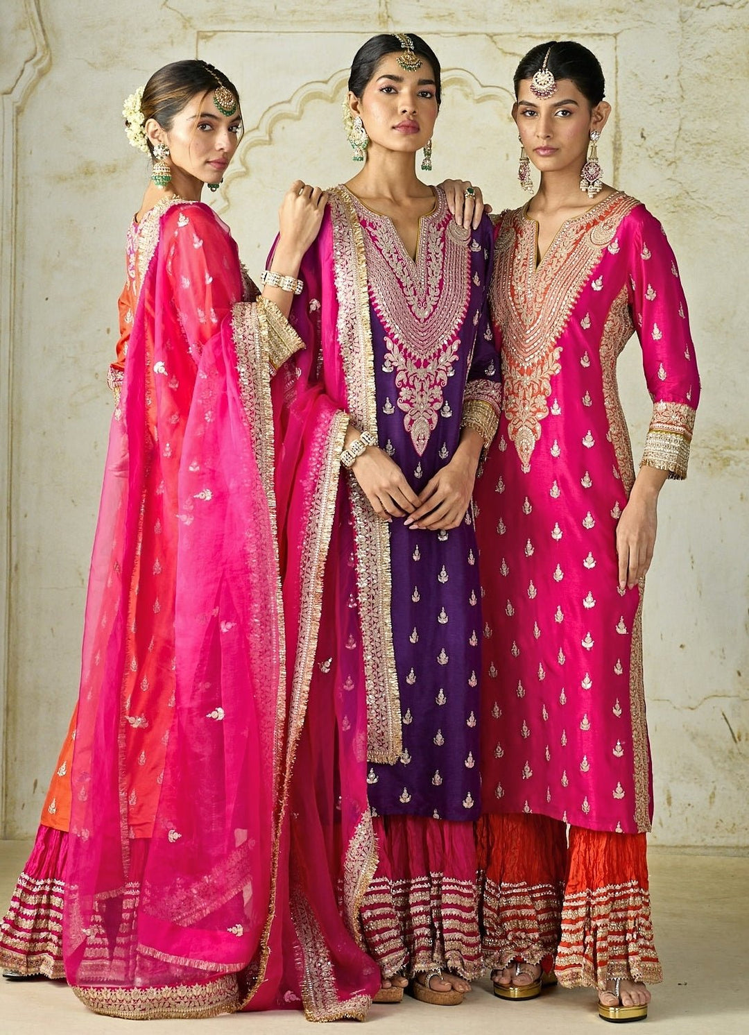 Gopi Vaid Purple And Hot Pink Tussar Kurta Sharara SetFabilicious Fashion