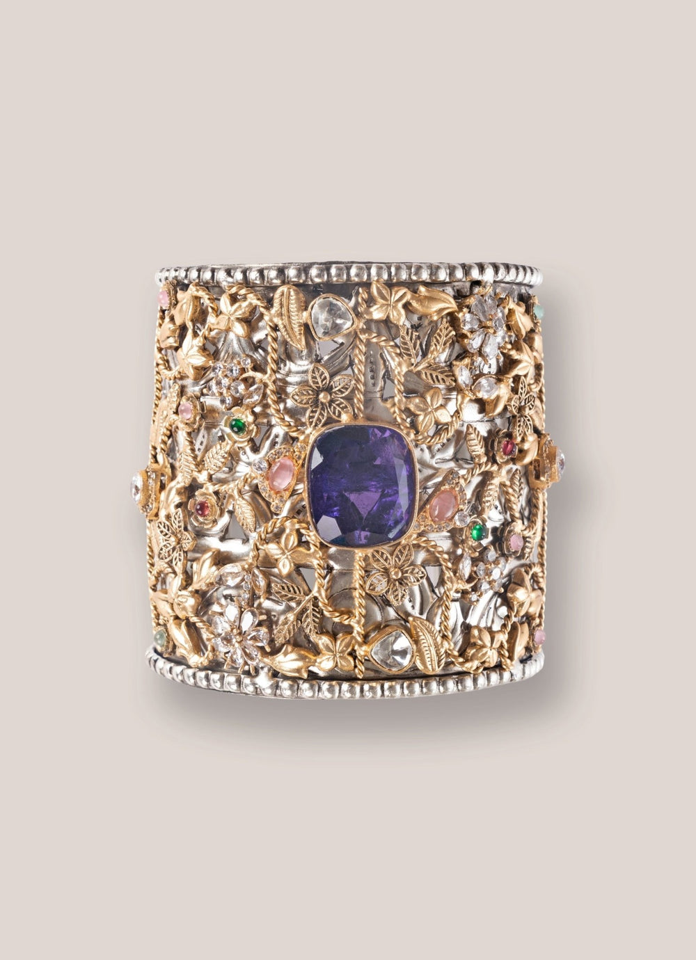 Zevar by Geeta Purple And Multicolor Stone Gold Plated Cuff BraceletFabilicious Fashion