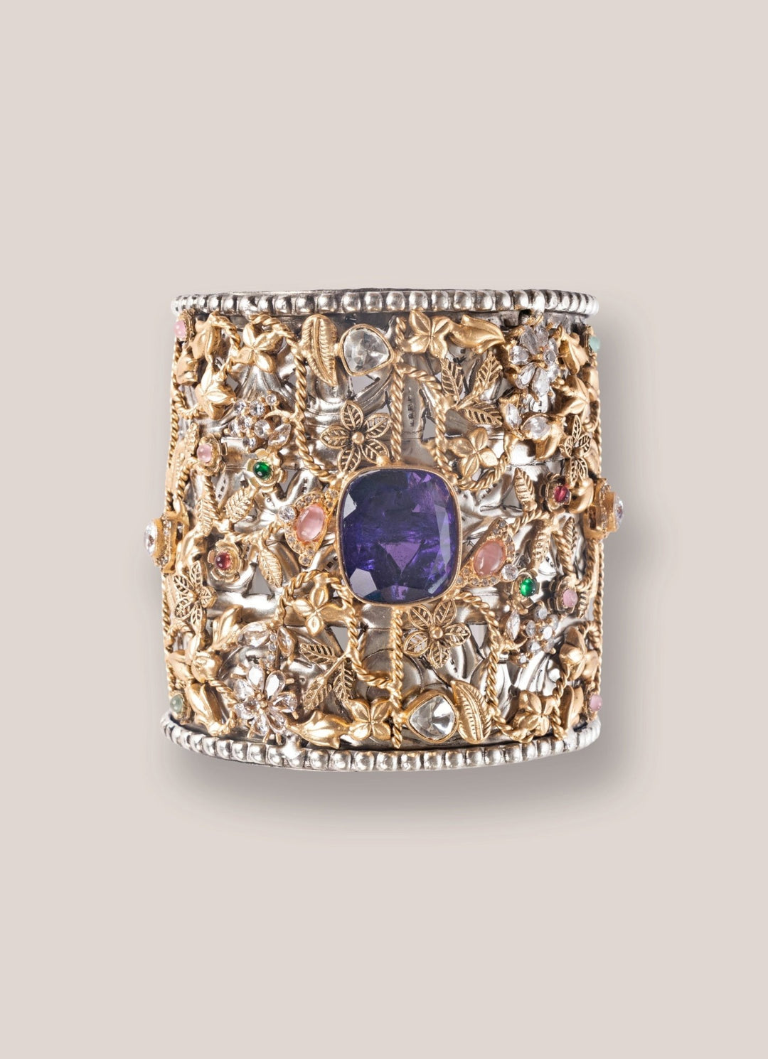 Zevar by Geeta Purple And Multicolor Stone Gold Plated Cuff BraceletFabilicious Fashion
