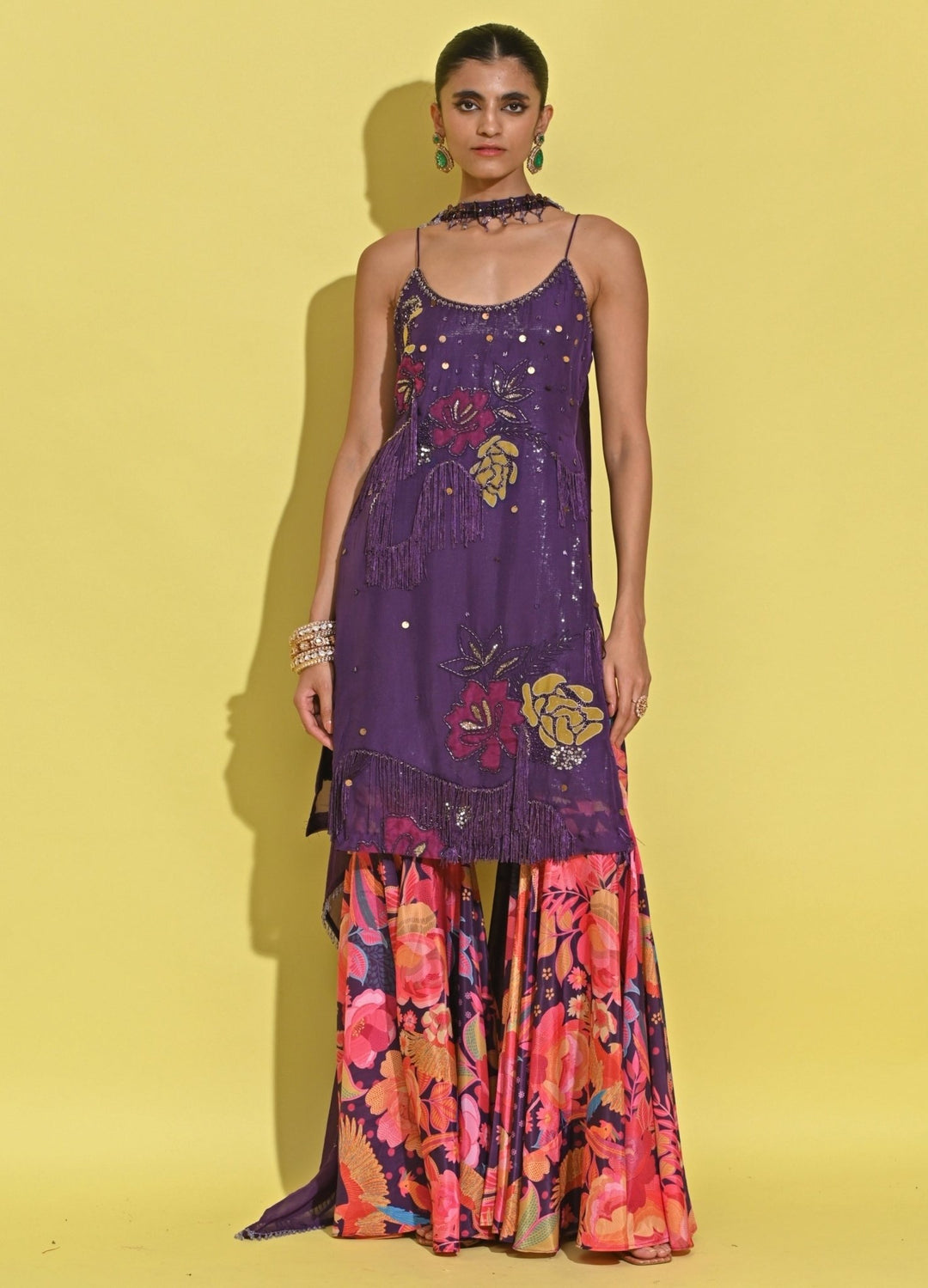 Rishi And Vibhuti Purple And Pink Crepe Kurta Sharara SetFabilicious Fashion