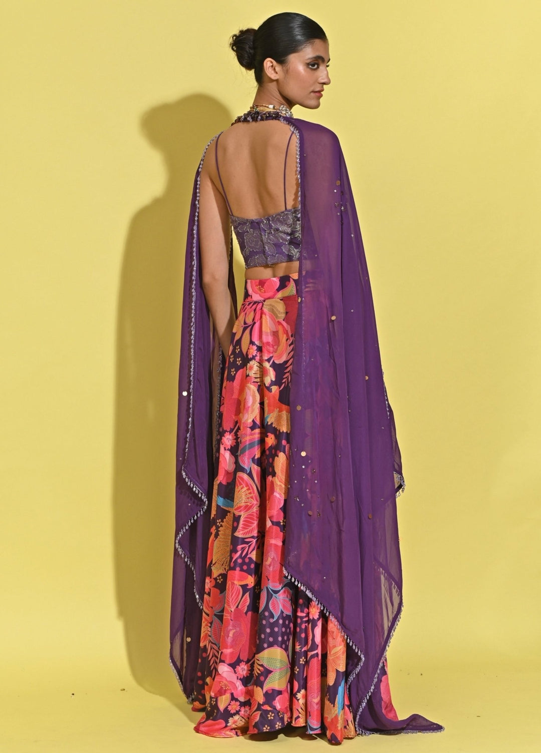 Rishi And Vibhuti Purple And Pink Printed Crepe Lehenga SetFabilicious Fashion