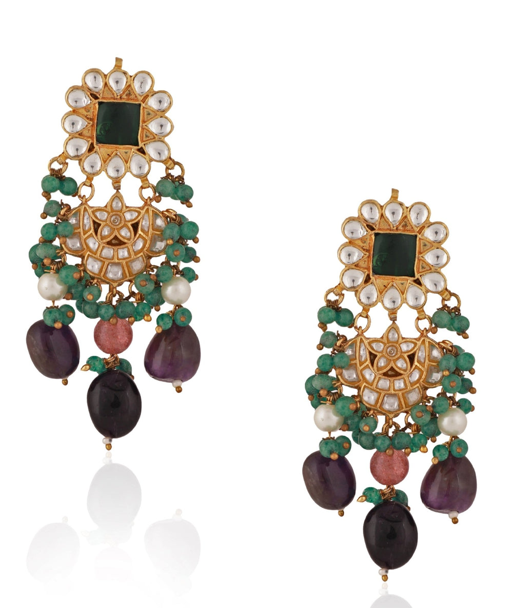Purple and Sea Green Beaded Necklace Set Riana by Shikha Jindal - Fabilicious Fashion