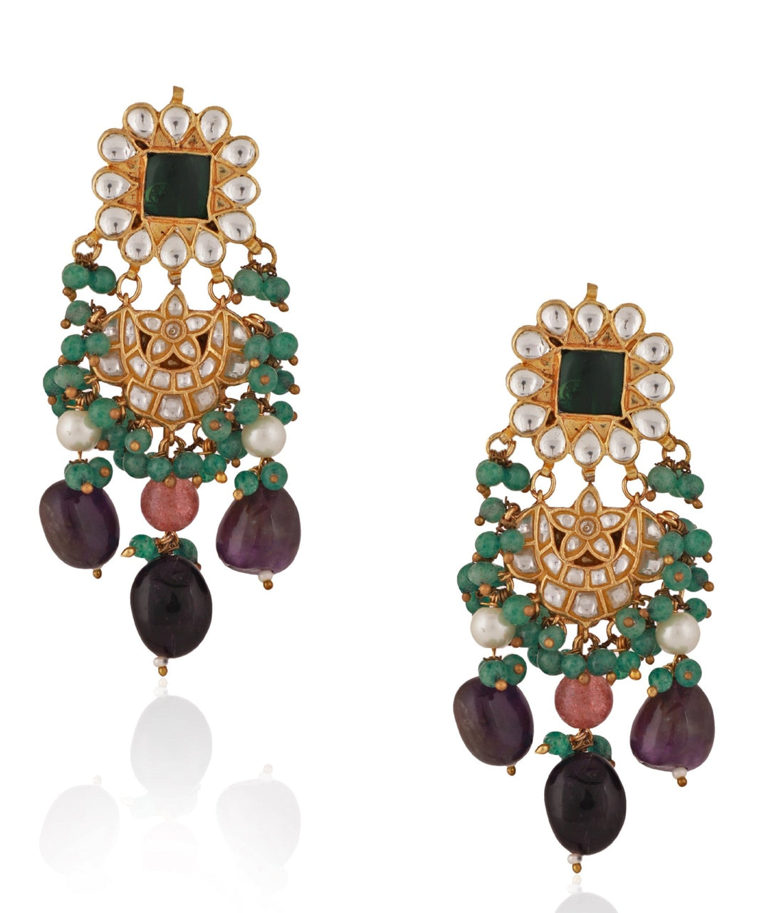 Purple and Sea Green Beaded Necklace Set Riana by Shikha Jindal - Fabilicious Fashion