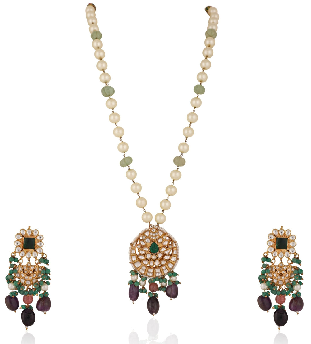 Purple and Sea Green Beaded Necklace Set Riana by Shikha Jindal - Fabilicious Fashion