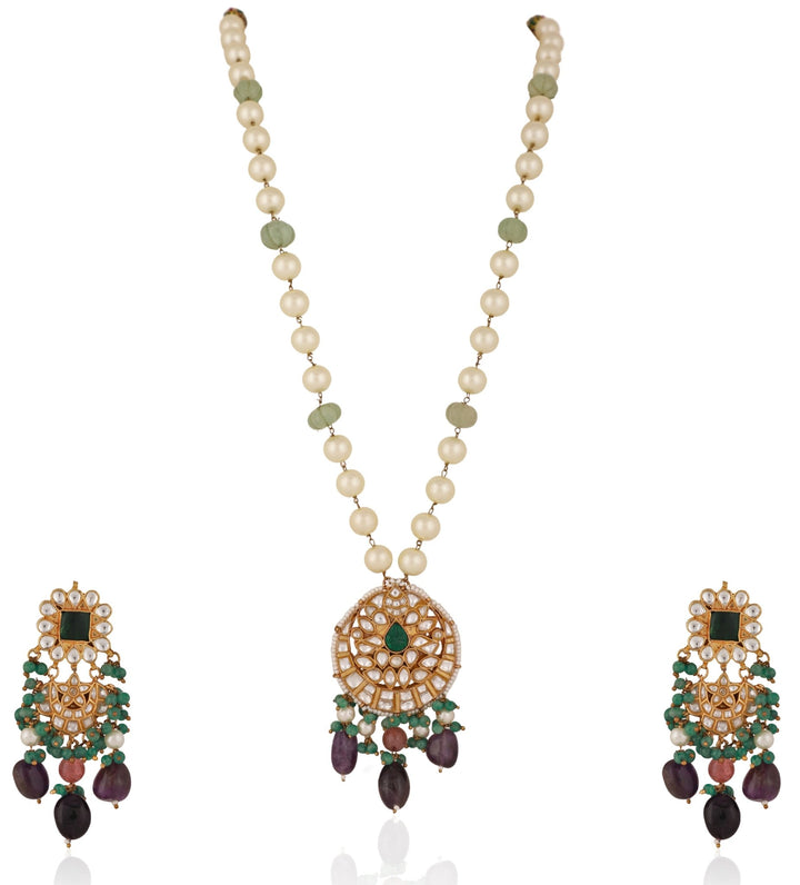 Purple and Sea Green Beaded Necklace Set Riana by Shikha Jindal - Fabilicious Fashion