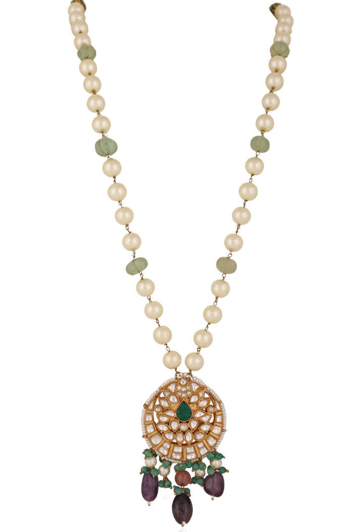 Purple and Sea Green Beaded Necklace Set Riana by Shikha Jindal - Fabilicious Fashion