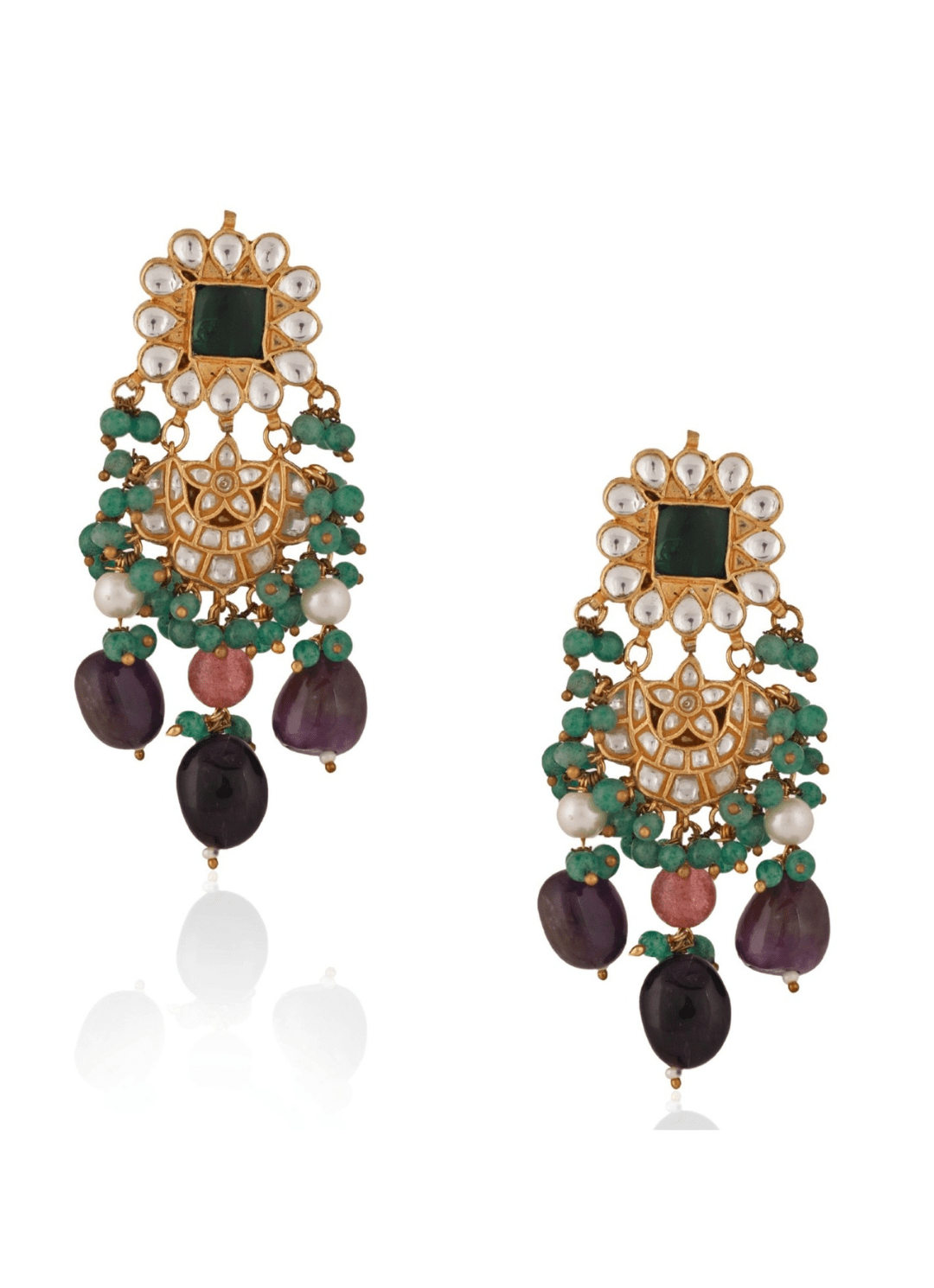 Purple and Sea Green Beaded Party Wear Earrings Riana by Shikha Jindal - Fabilicious Fashion