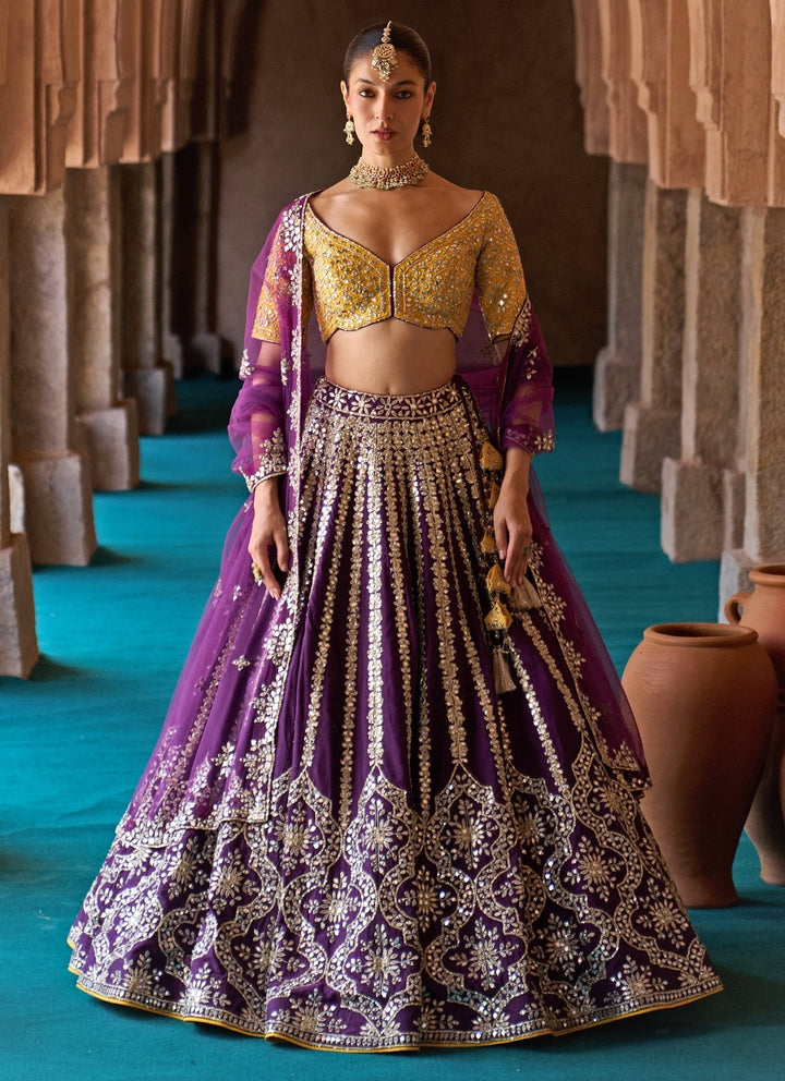 Angad Singh Purple And Yellow Raw Silk Lehenga SetFabilicious Fashion