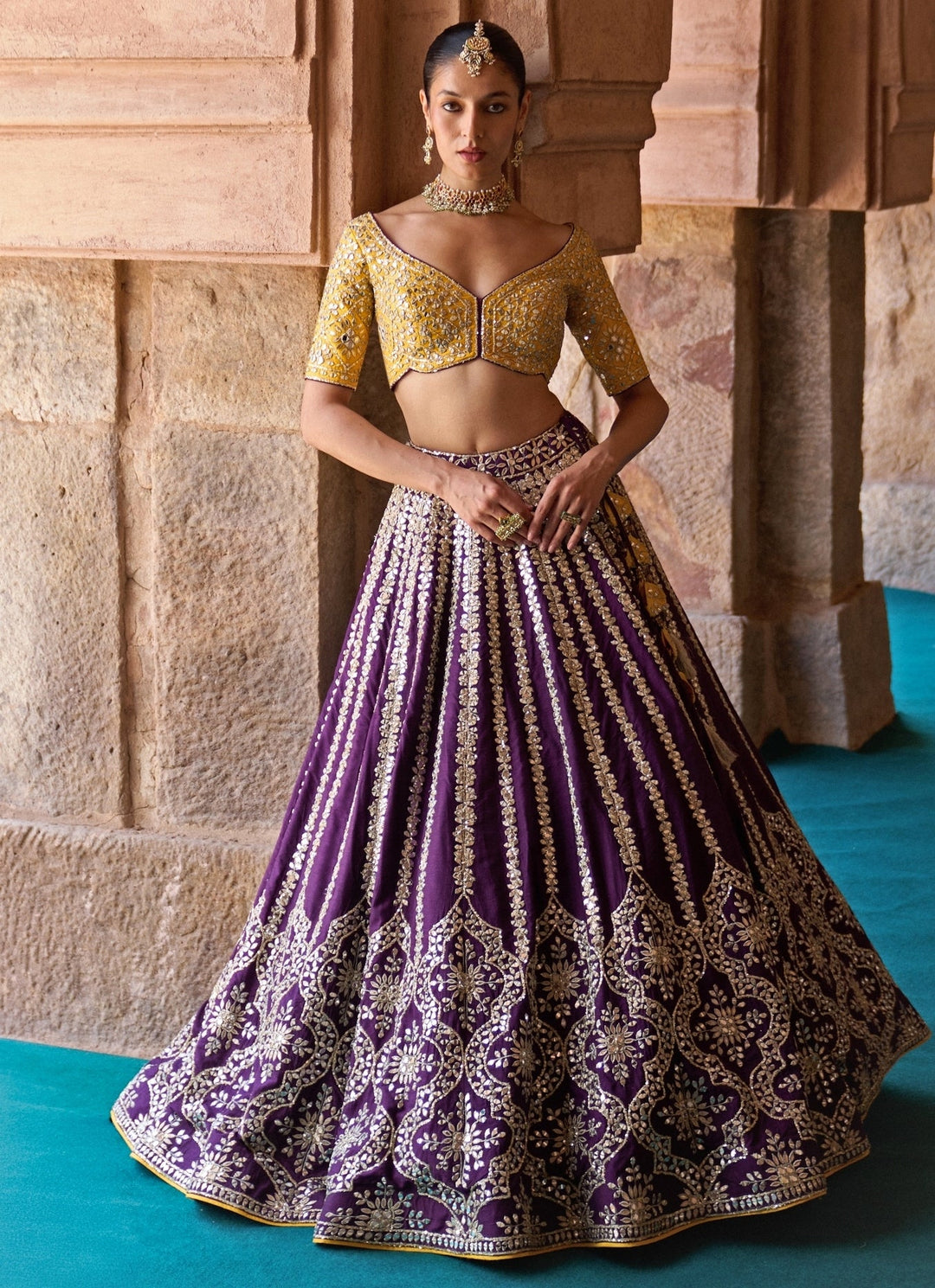 Angad Singh Purple And Yellow Raw Silk Lehenga SetFabilicious Fashion