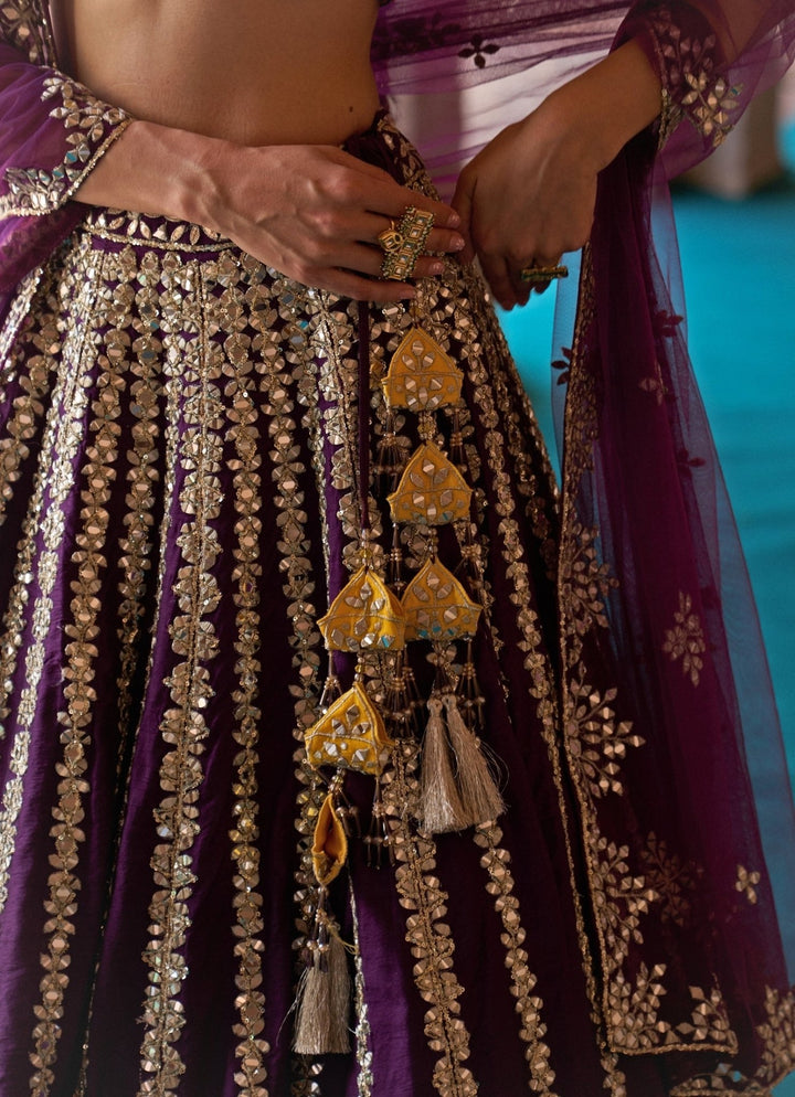 Angad Singh Purple And Yellow Raw Silk Lehenga SetFabilicious Fashion
