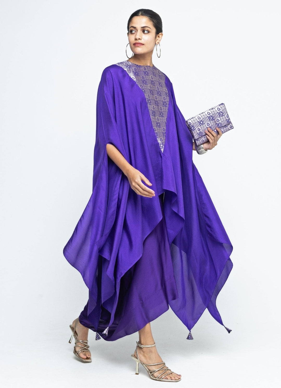 Purple Asymmetric Silk Cape With Skirt Sobariko - Fabilicious Fashion