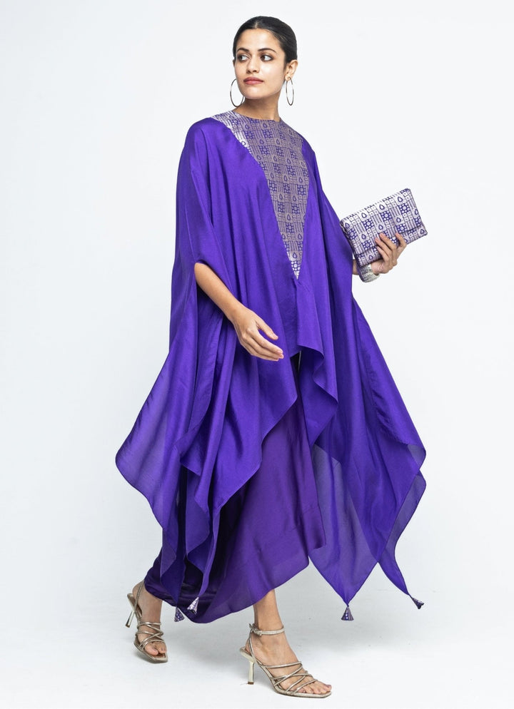 Purple Asymmetric Silk Cape With Skirt Sobariko - Fabilicious Fashion