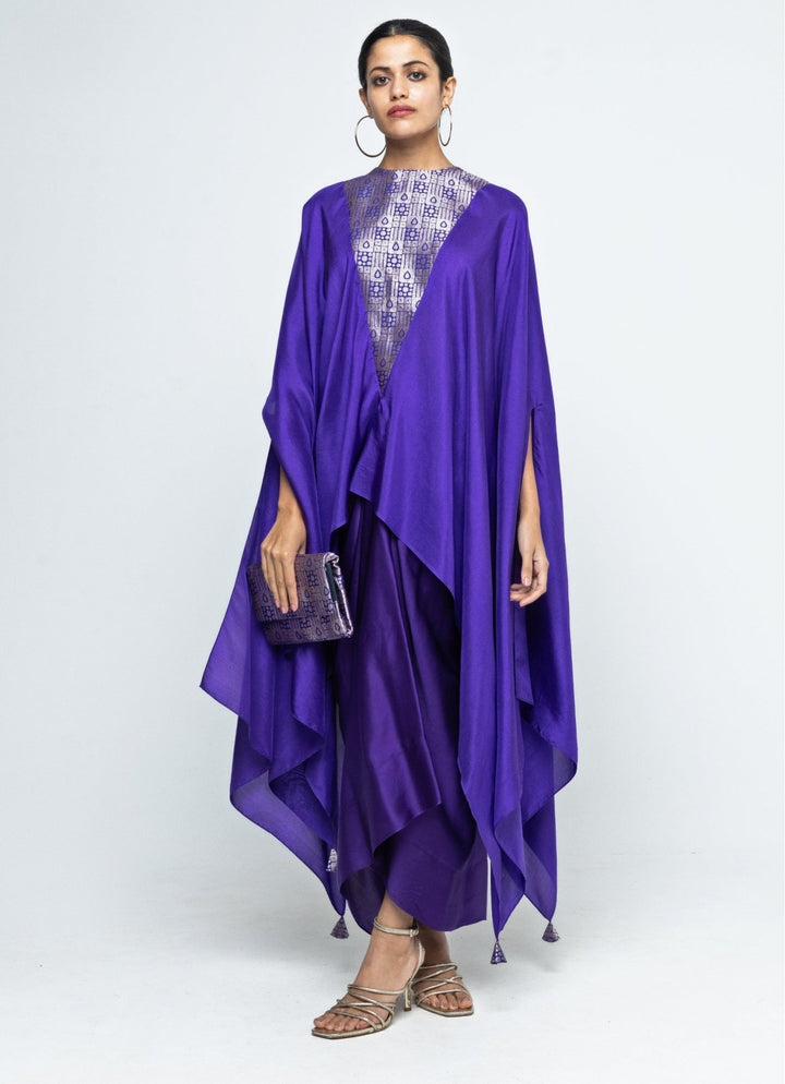 Purple Asymmetric Silk Cape With Skirt Sobariko - Fabilicious Fashion