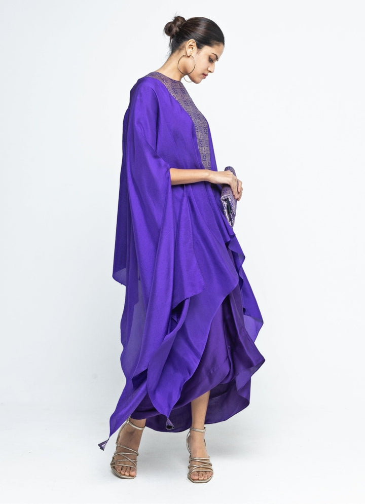 Purple Asymmetric Silk Cape With Skirt Sobariko - Fabilicious Fashion