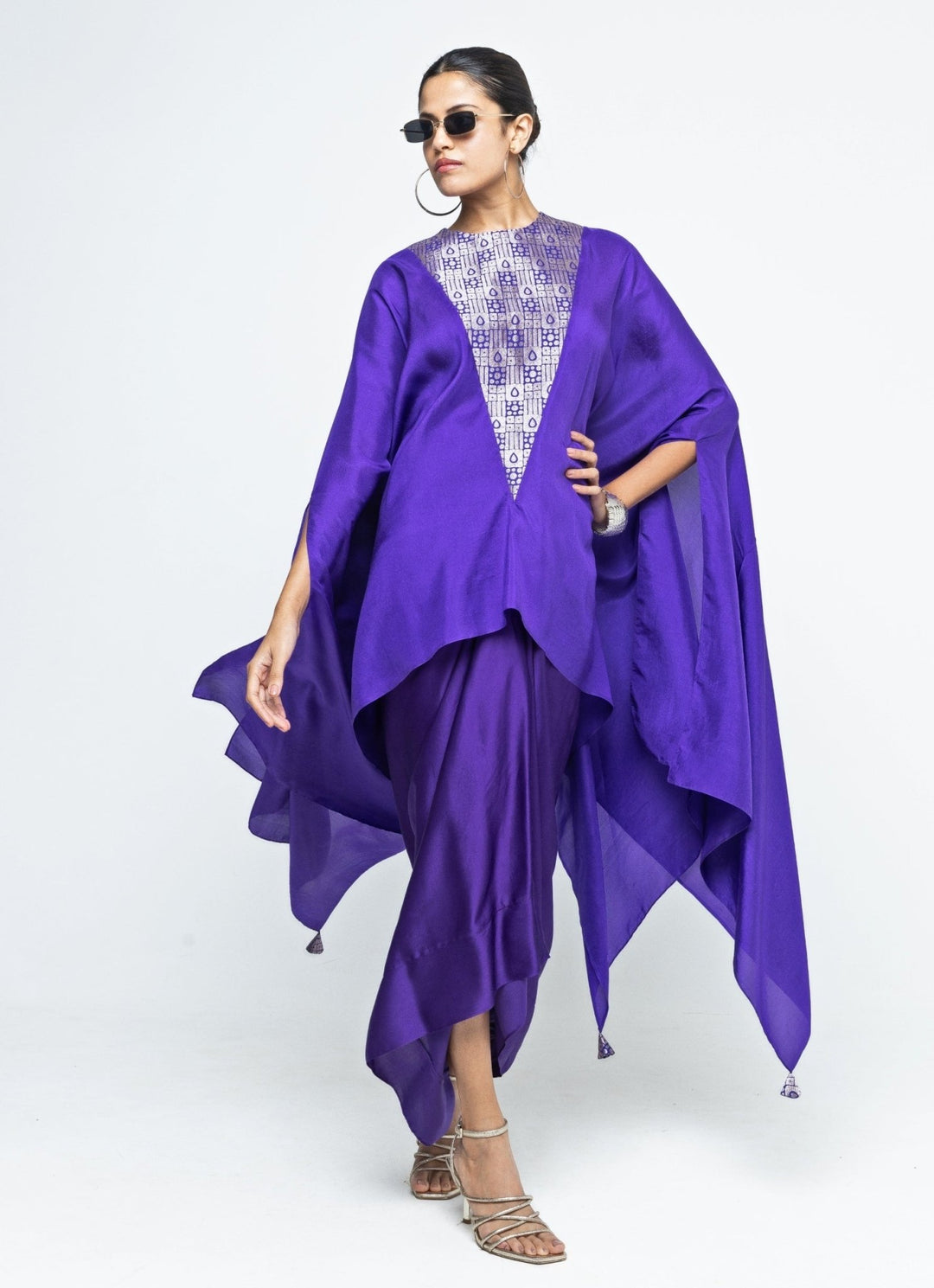 Purple Asymmetric Silk Cape With Skirt Sobariko - Fabilicious Fashion