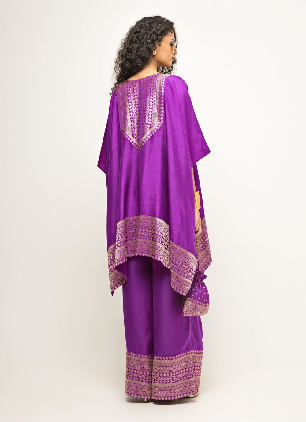 Purple Banarasi Silk Asymmetric Kurta Pants Sobariko - Fabilicious Fashion