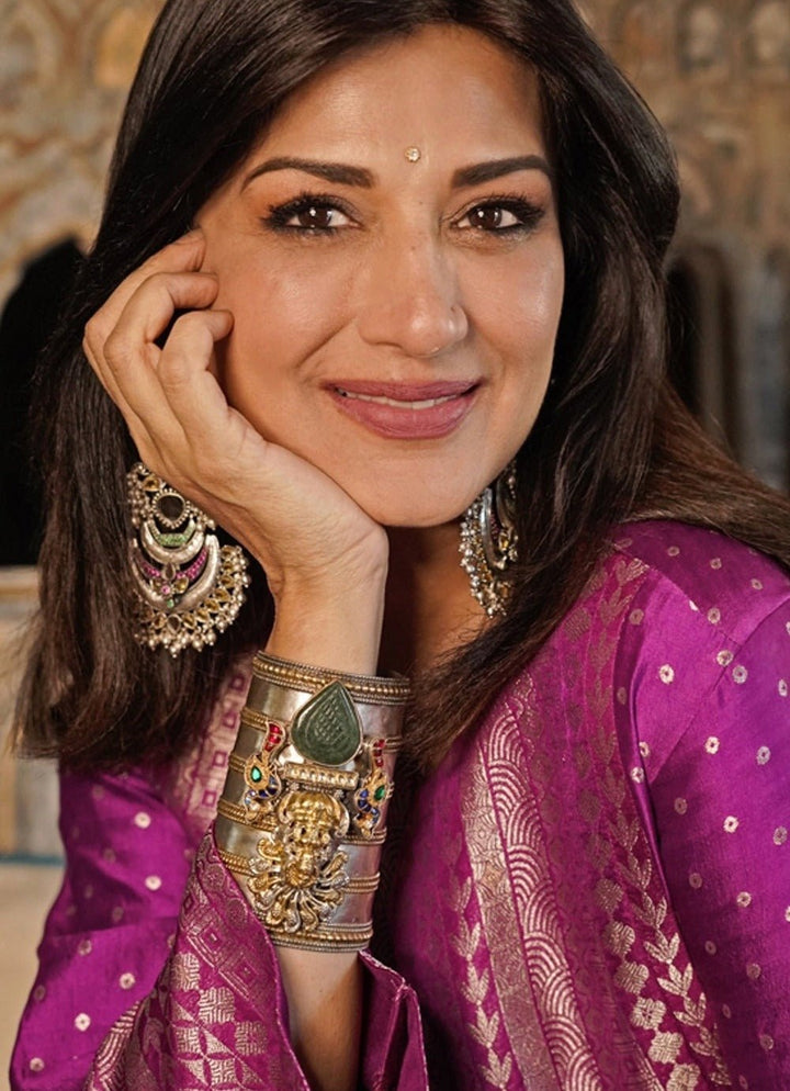 Purple Banarasi Silk Kurta Dhoti Set Sobariko - Fabilicious Fashion