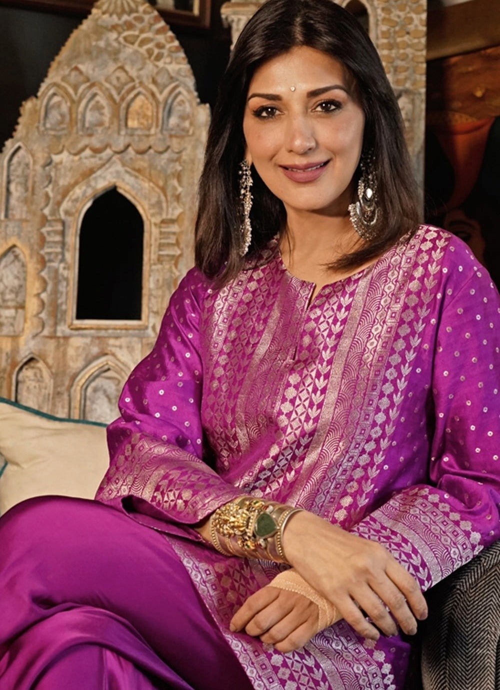 Purple Banarasi Silk Kurta Dhoti Set Sobariko - Fabilicious Fashion