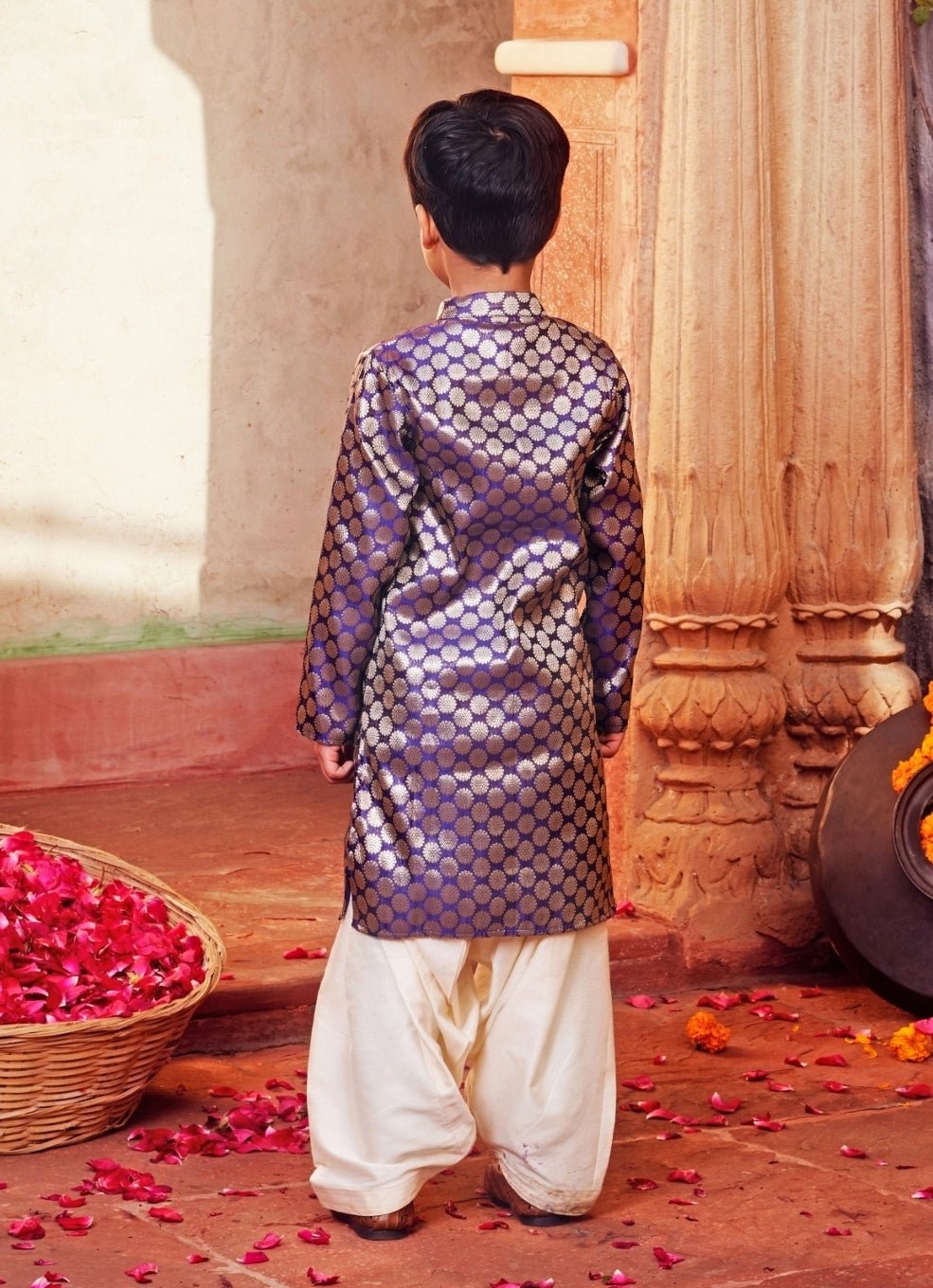 Purple Banarasi Silk Kurta With White Pants Chotibuti - Fabilicious Fashion