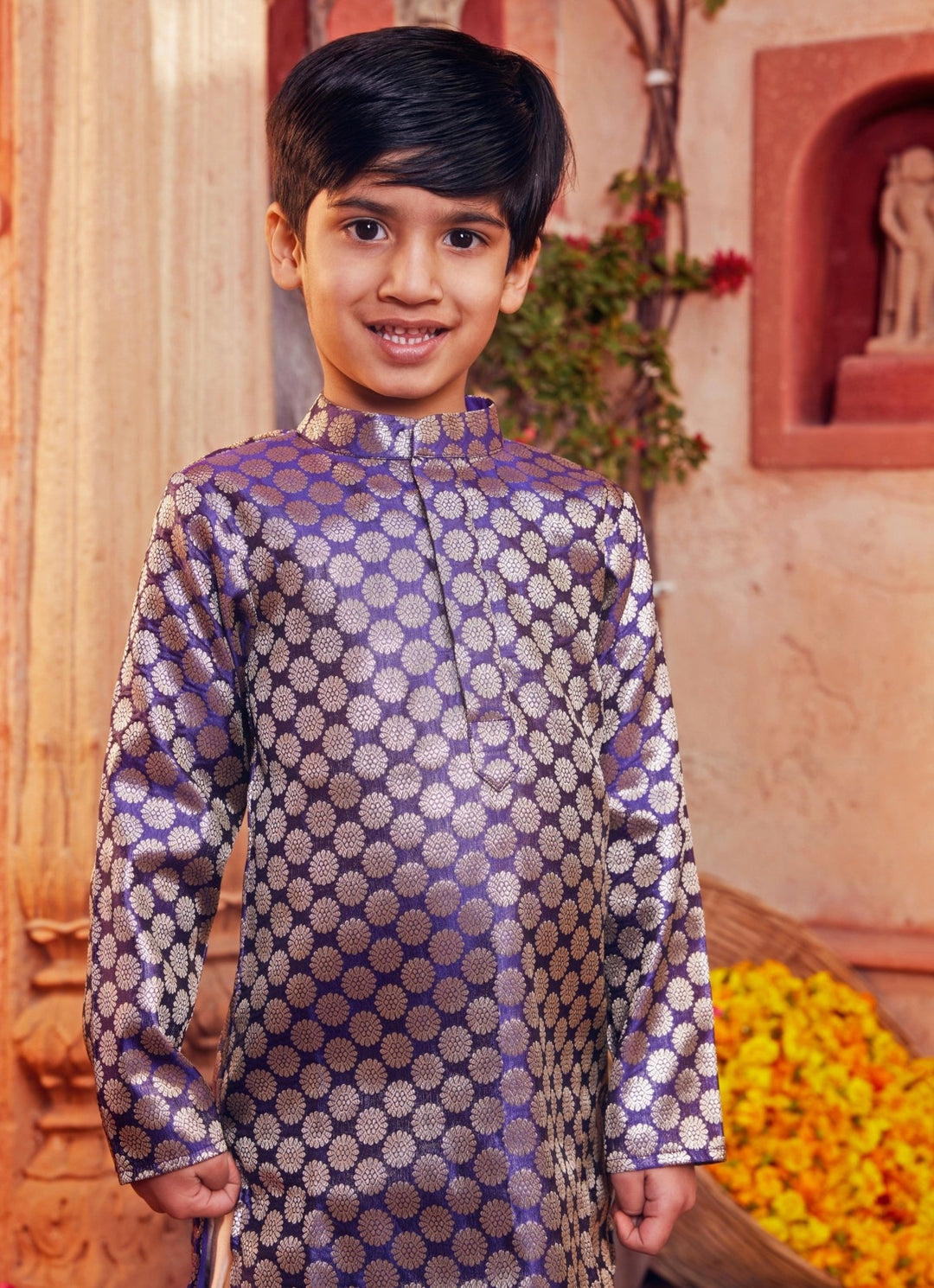 Purple Banarasi Silk Kurta With White Pants Chotibuti - Fabilicious Fashion