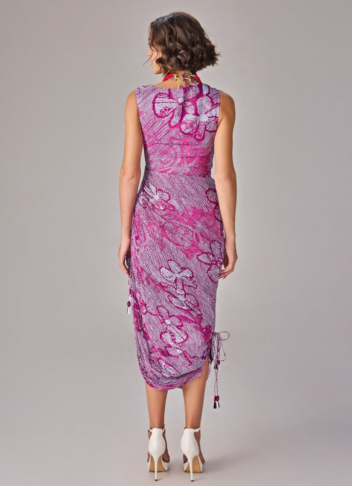 Purple Bandhani Print Cowl Neck Dress Saaksha &amp; Kinni - Fabilicious Fashion