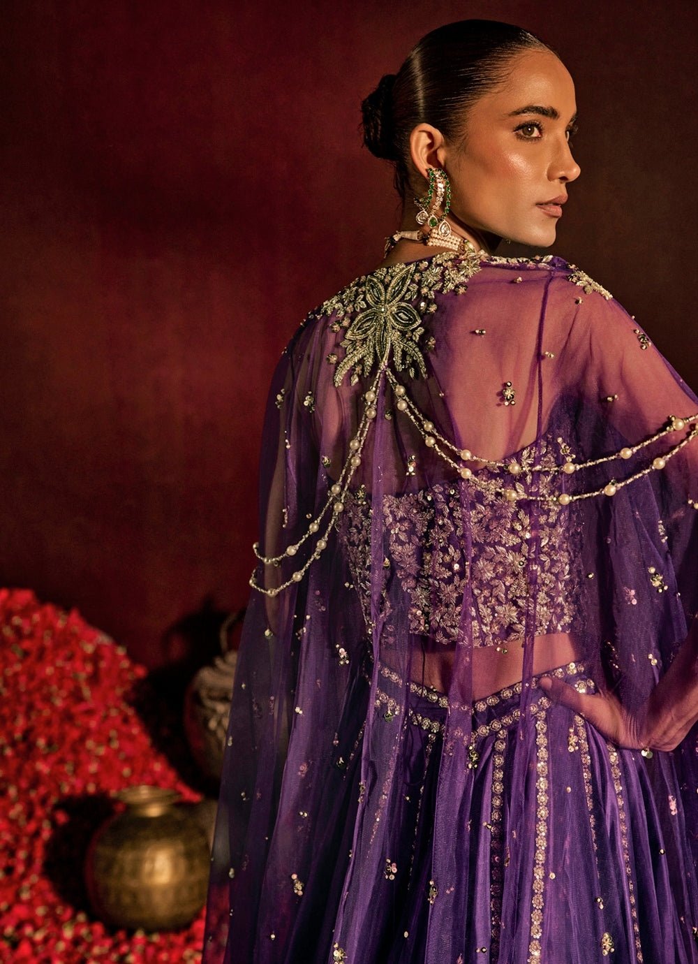 Purple Brocade Silk Corset Lehenga Set Prevasu - Fabilicious Fashion