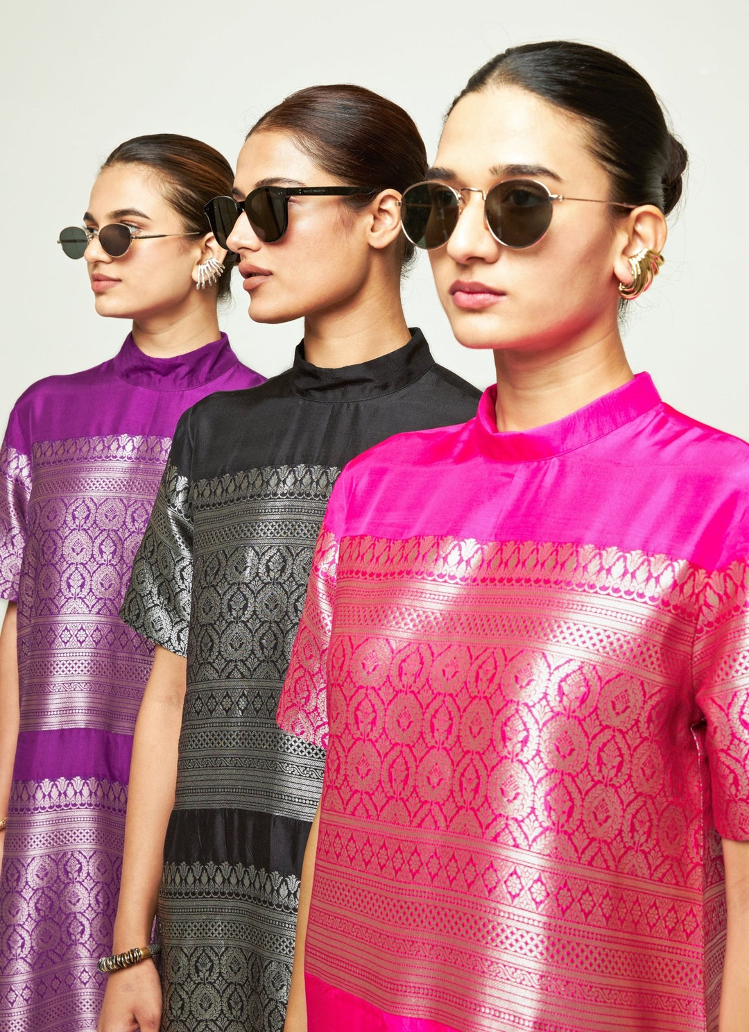 Sobariko Purple Brocade Silk High Neck Kurta Pants SetFabilicious Fashion