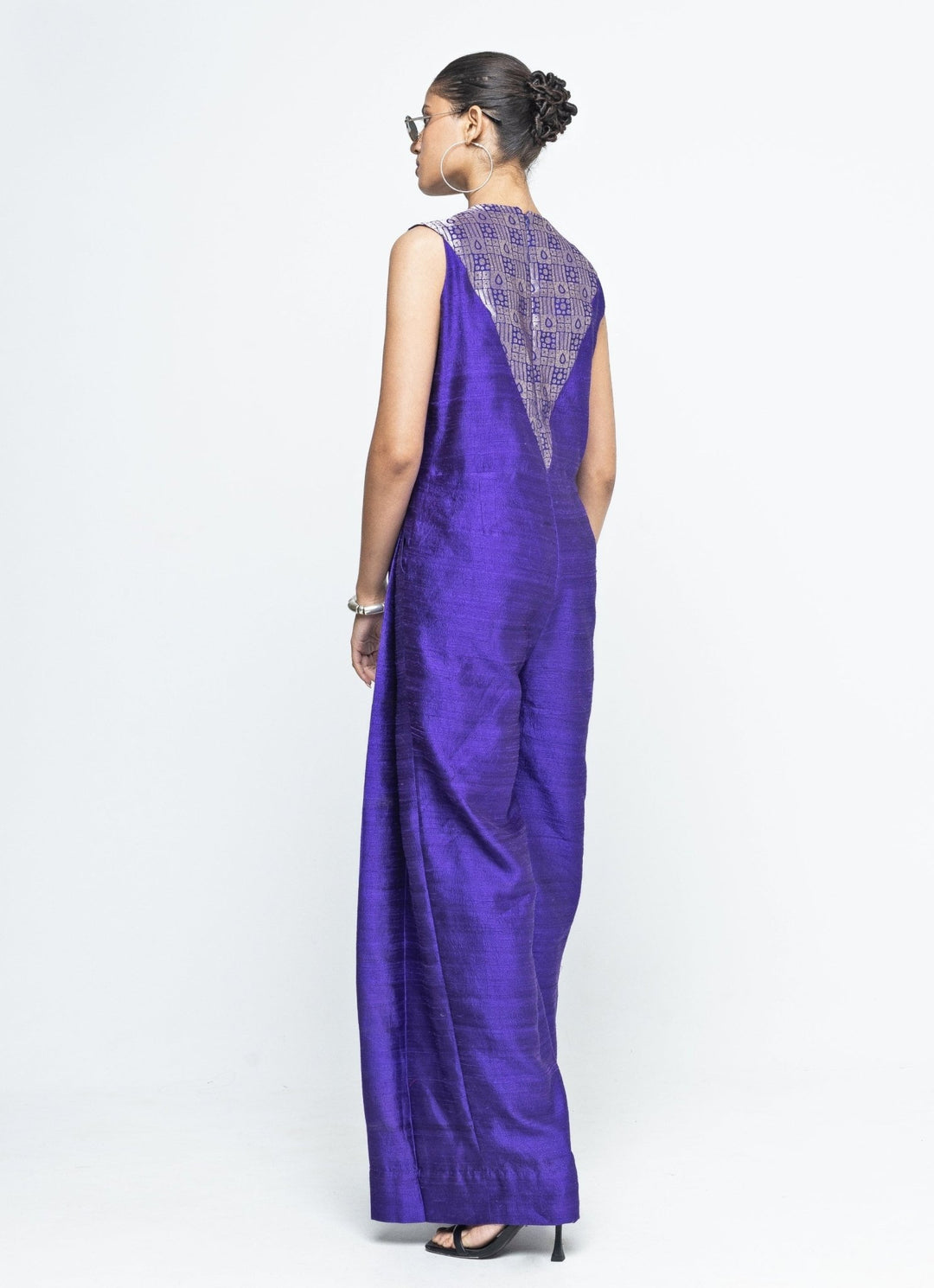 Purple Brocade Silk Jumpsuit Sobariko - Fabilicious Fashion