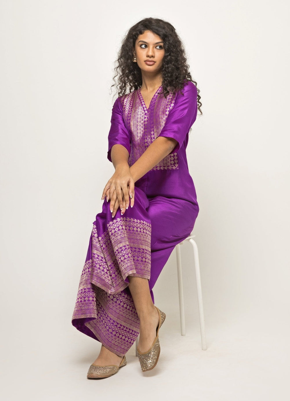 Purple Brocade Silk Jumpsuit Sobariko - Fabilicious Fashion