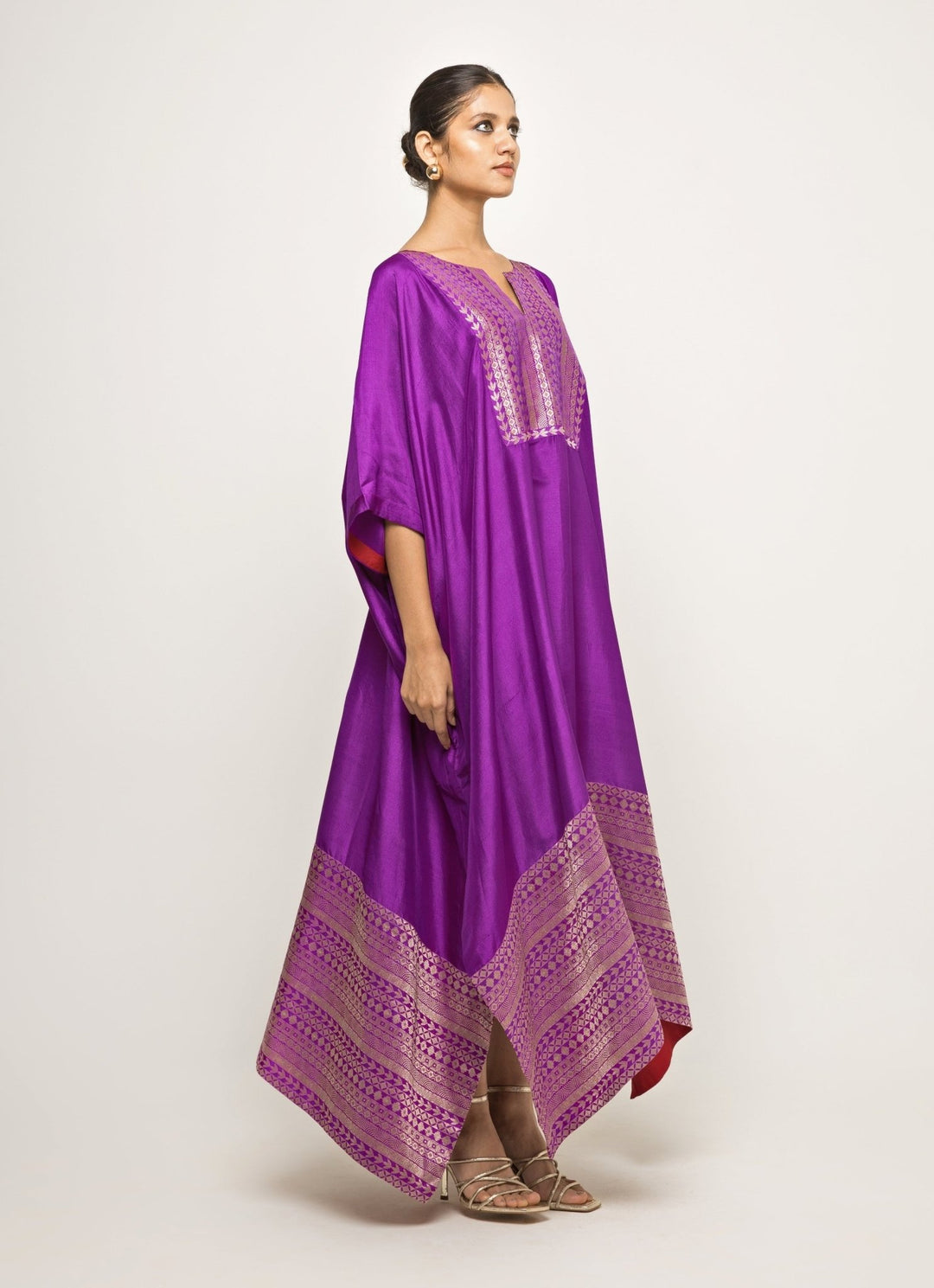 Purple Brocade Silk Kaftan Sobariko - Fabilicious Fashion