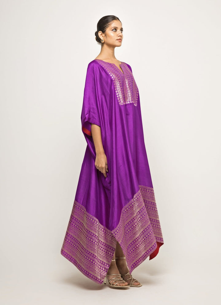 Purple Brocade Silk Kaftan Sobariko - Fabilicious Fashion