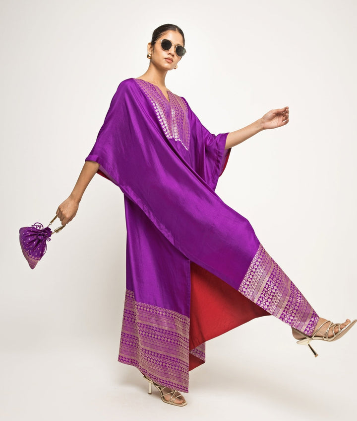 Purple Brocade Silk Kaftan Sobariko - Fabilicious Fashion