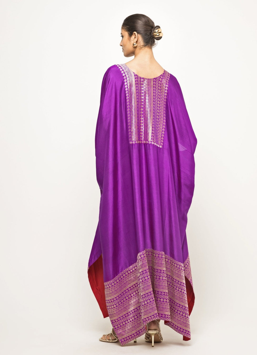 Purple Brocade Silk Kaftan Sobariko - Fabilicious Fashion