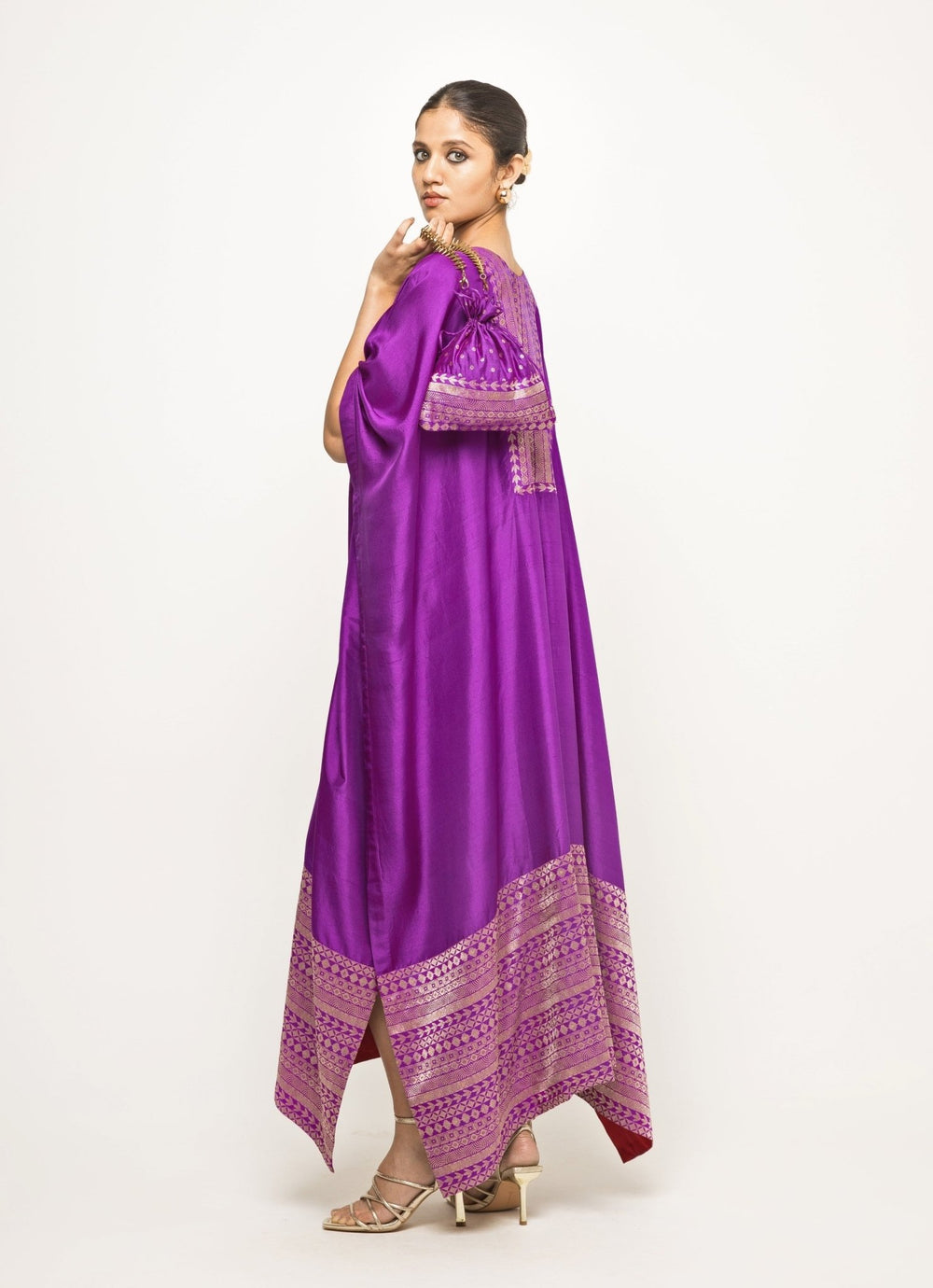 Purple Brocade Silk Kaftan Sobariko - Fabilicious Fashion