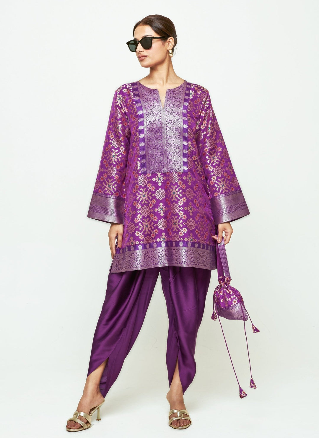 Sobariko Purple Brocade Silk Kurta Dhoti SetFabilicious Fashion