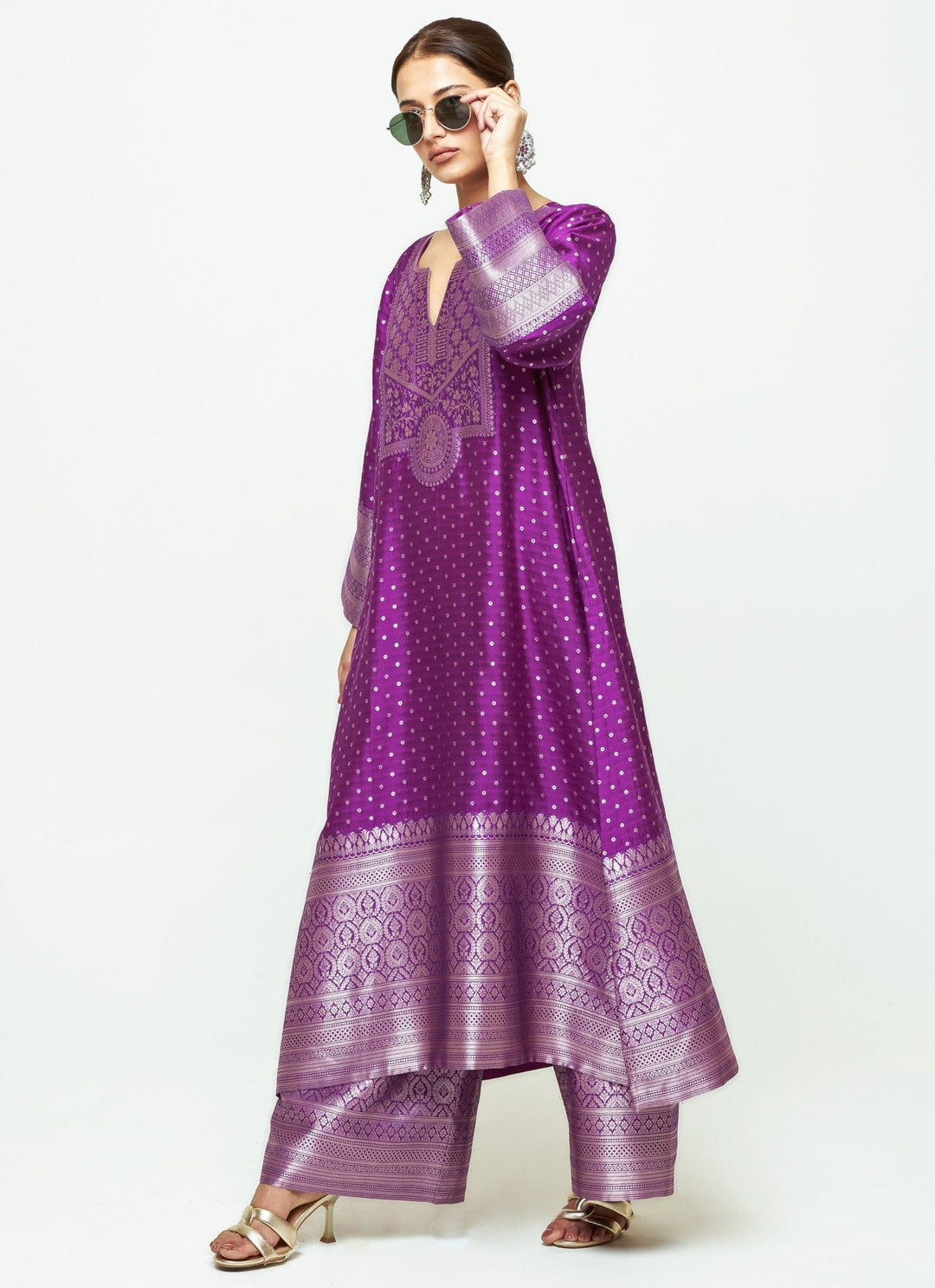 Sobariko Purple Brocade Silk Kurta Pants SetFabilicious Fashion