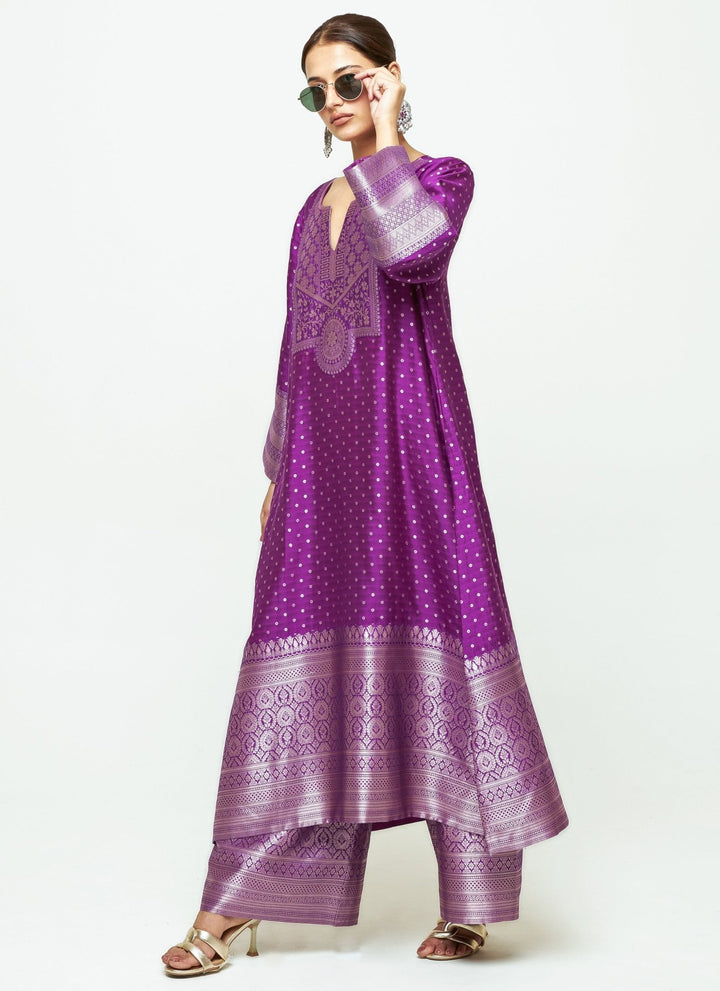 Sobariko Purple Brocade Silk Kurta Pants SetFabilicious Fashion